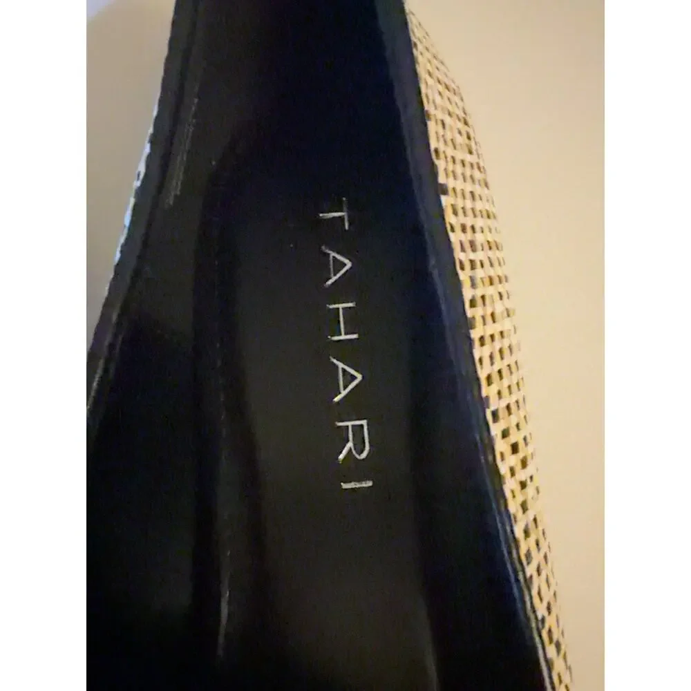 🆕Tahari Women’s Loafers Size 10 Black Cream Woven Chain Bit Slip On Flats NWT